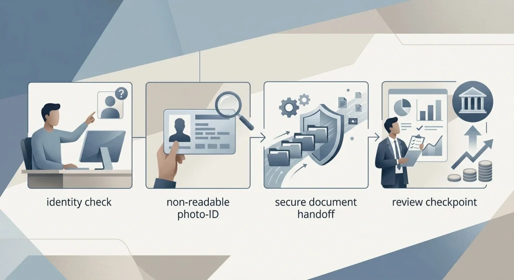 Privacy-first illustration of generic identity verification stages before a casino withdrawal